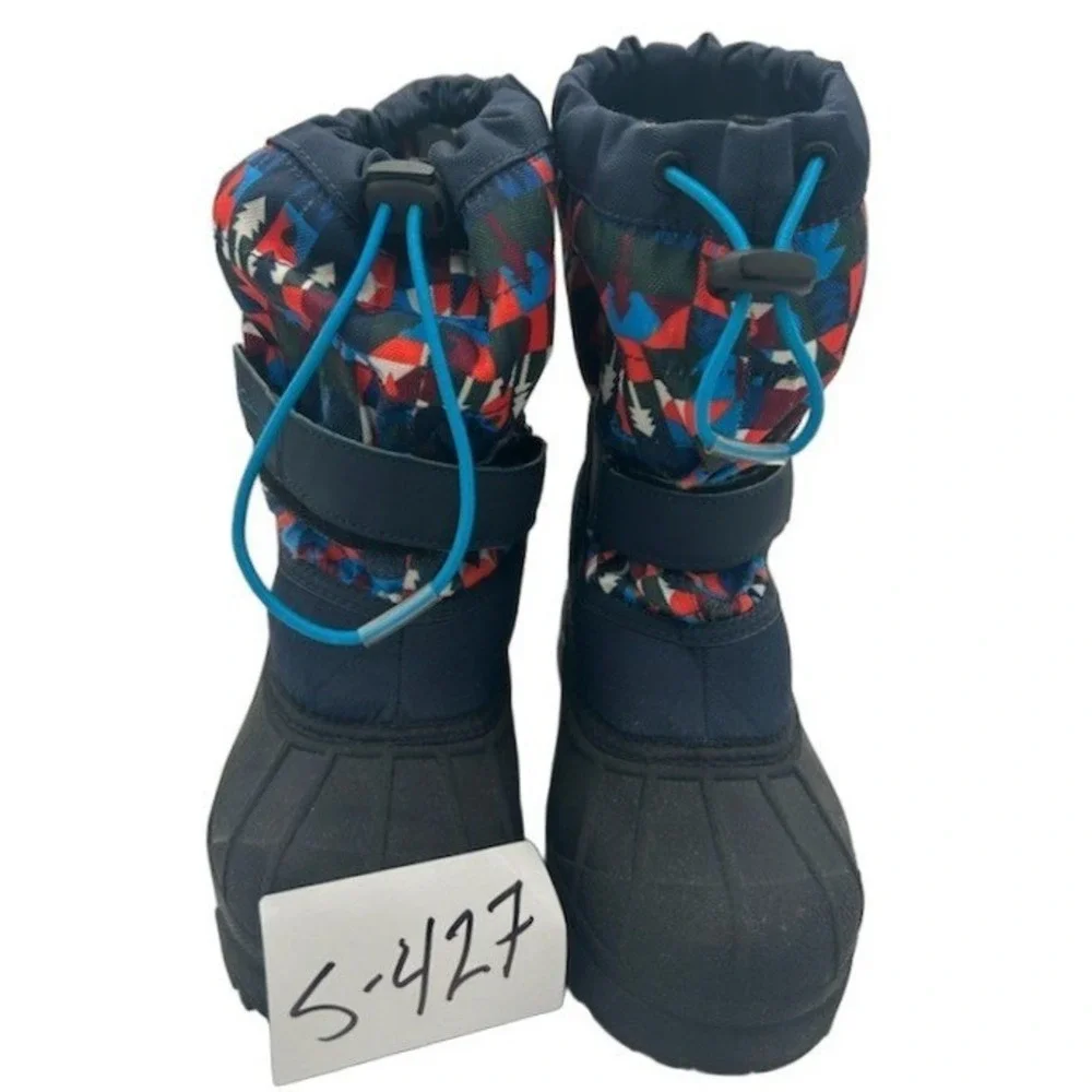 Columbia Rope Tow III Snow Boots Youth Size 2 Navy Blue Red Geometric Waterproof